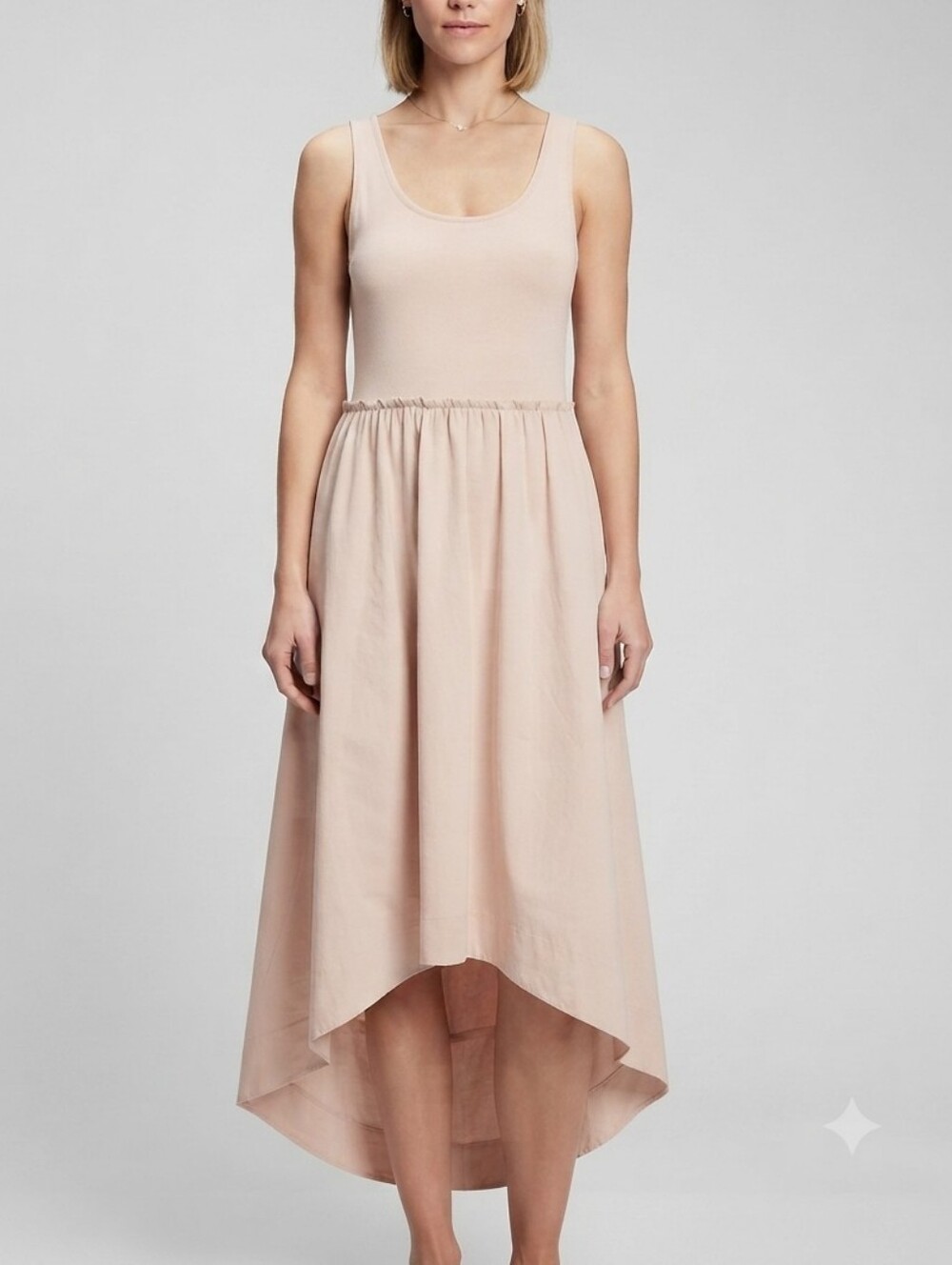 Blush Pink Ribbed Bodice High-Low Midi Dress XS A New Day Cottagecore Coastal